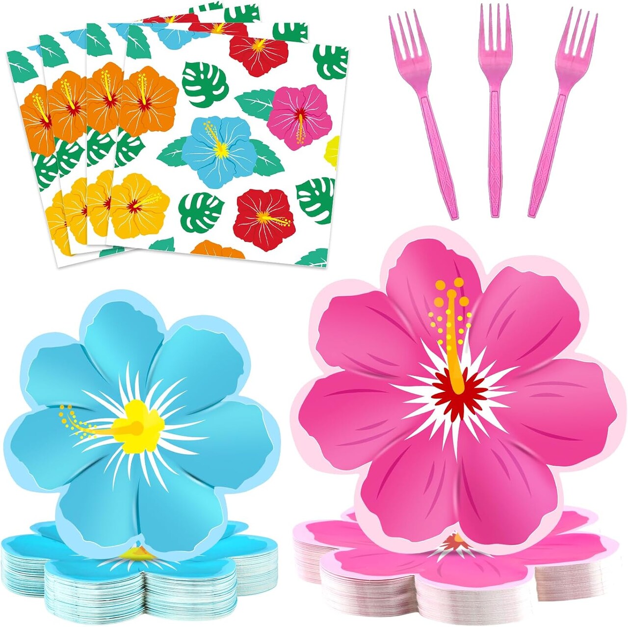 96 Pcs Hawaiian Luau Party Supplies, Party Tableware Set Serves 24 Guests